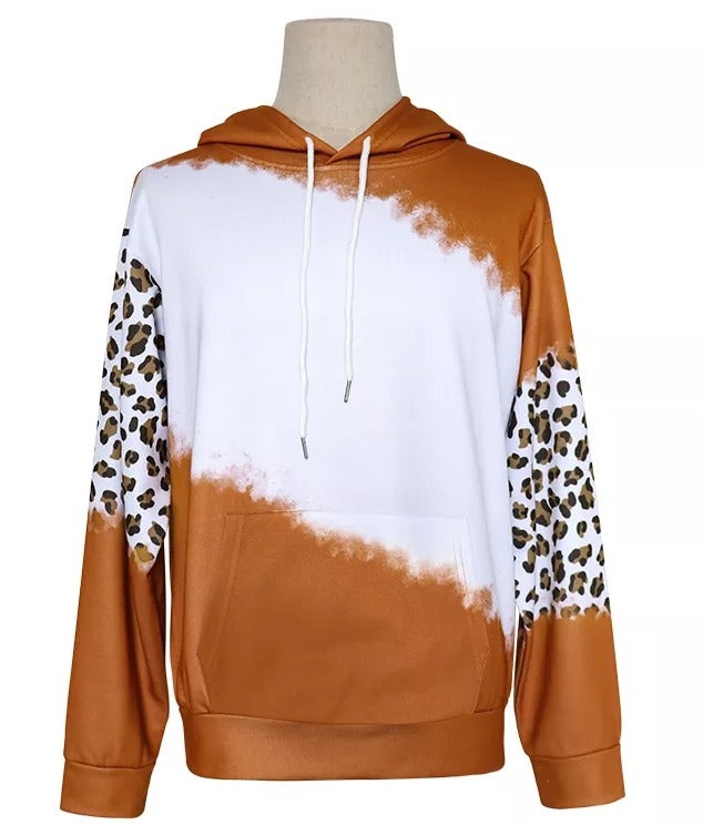 Polyester Bleach Hoodie - Burnt Orange/Leopard