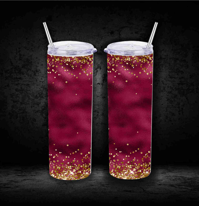 20 Skinny Sublimation Wrap- Burgundy with Gold Glitter