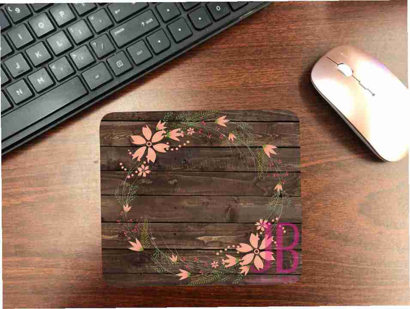 Dark Wood And Floral Wreath Mouse Pad
