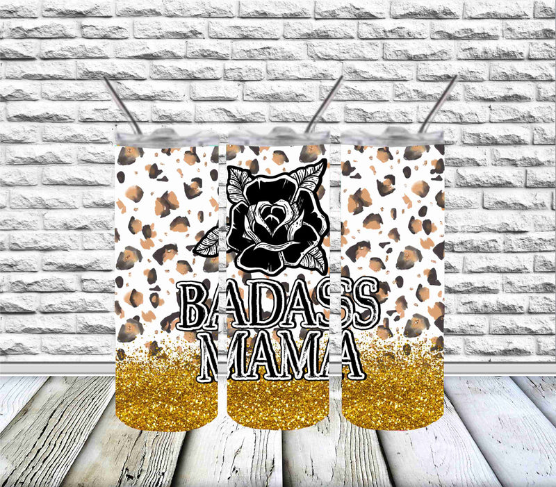 20 Skinny Sublimation Wrap- Glitter Leopard Badass Mama