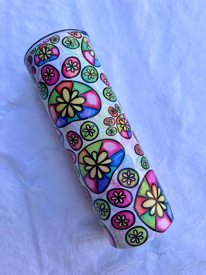 Rainbow Flower Paw Print - Tumbler