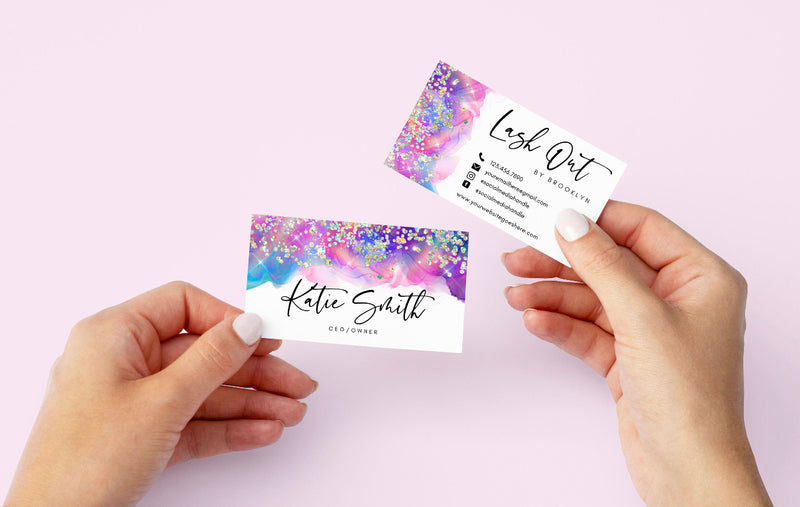 Pink Purple Holographic Business Card