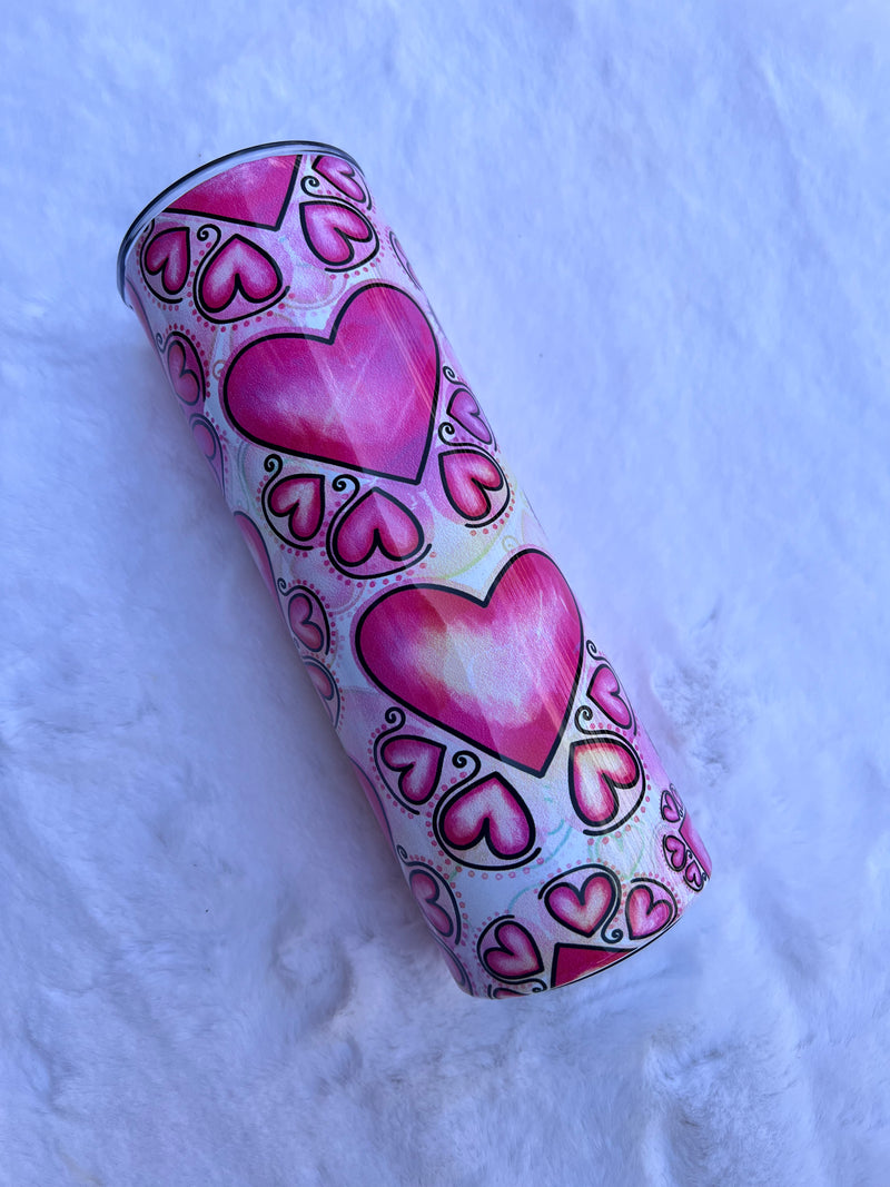 Pink Heart Paw Prints - Tumbler