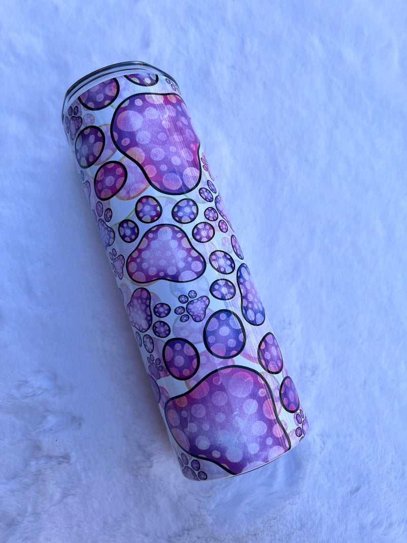 Purple Polka Dots Paw Print - Tumbler