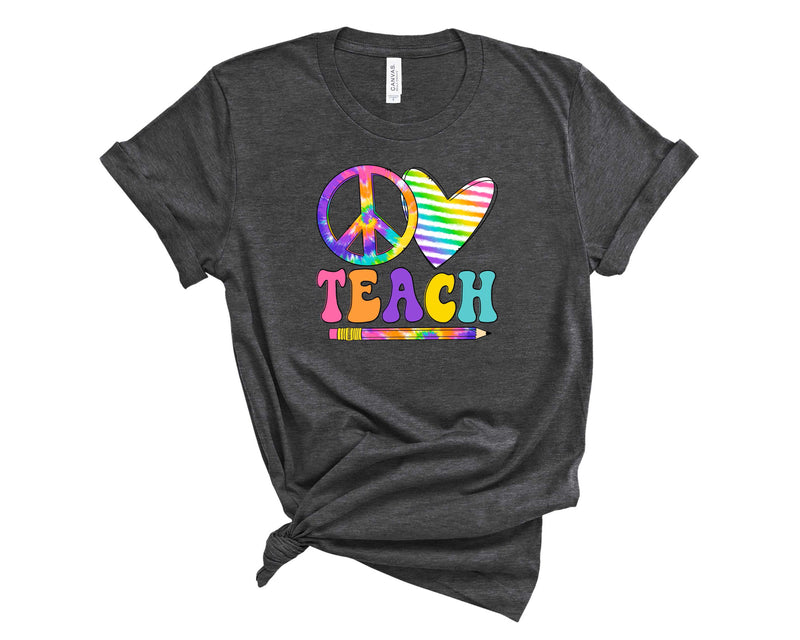 peace love teach tie dye pencil - Graphic Tee