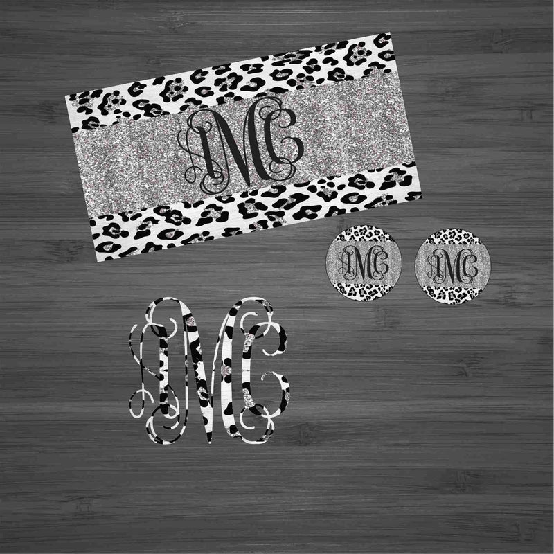 Silver Glitter Leopard Car Kit