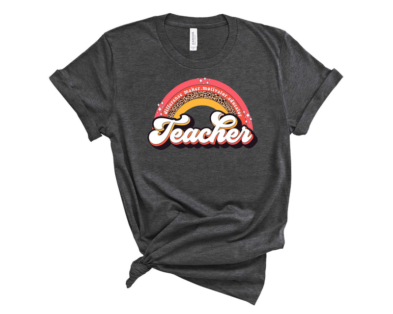 teacher leopard rainbow retro - Transfer