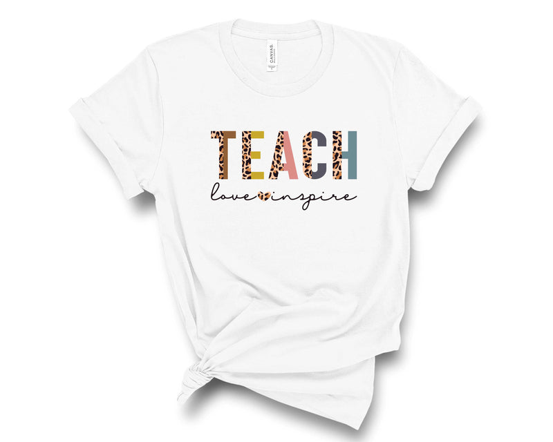 teach love inspire half leopard - Graphic Tee